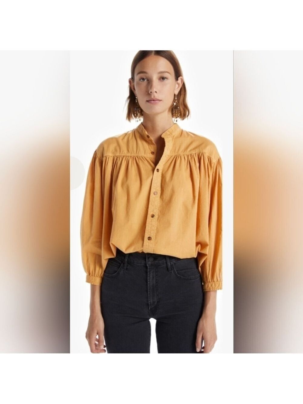 Mother Boho Soft Orange Button Front Blouse Flowy Cottagecore Peasant Top